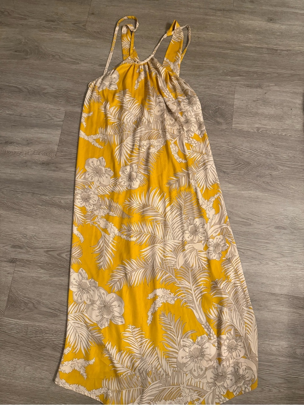 Zara Yellow and White Tropical Print Maxi Dress